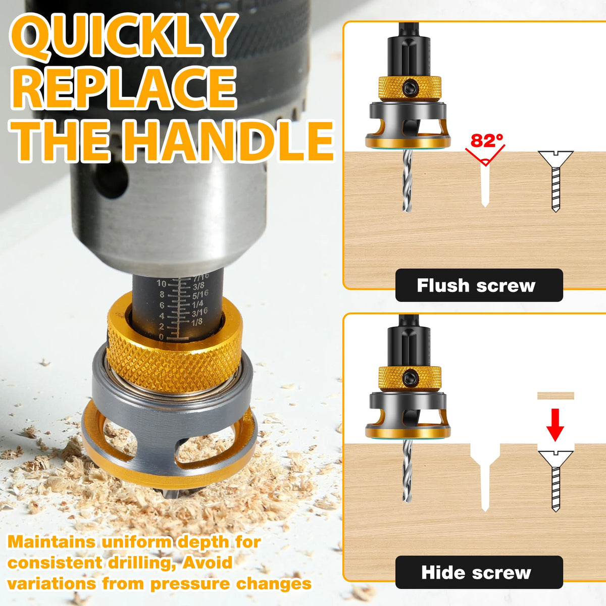 Countersink Drill Bit Set, Adjustable Depth HSS Wood Counterbore