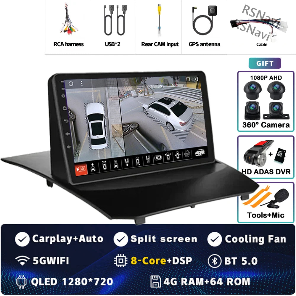 Plug and Play Android 16 Carplay Auto Qualcomm Screen Car Radio Player For Ford Fiesta 2011-2015 GPS DSP Stereo BT Navigation 4G
