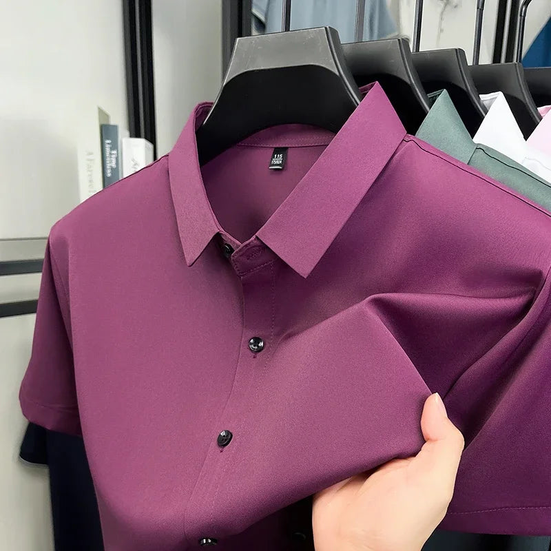 Men's Solid Dress Shirt - Short Sleeve, Wrinkle-Resistant Slim Fit