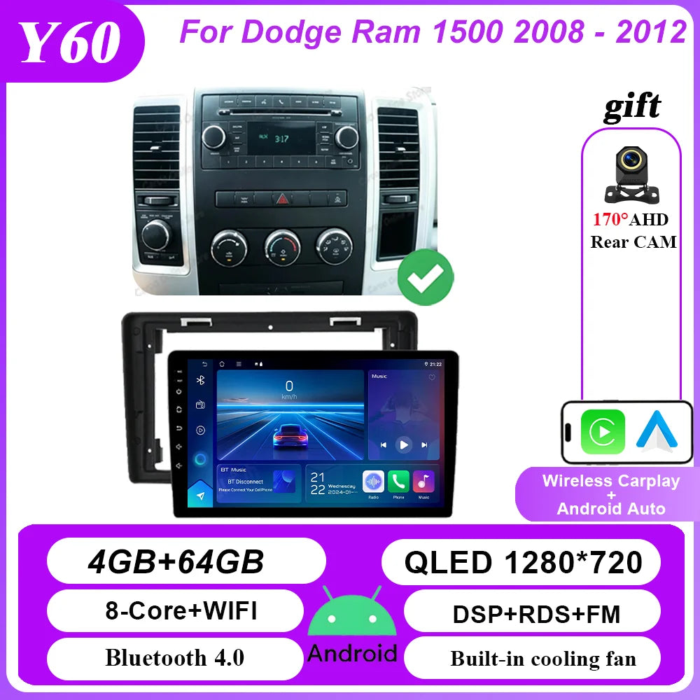 Android 16 Car Stereo for Dodge Ram 1500 2008-2012 - CarPlay & GPS Navigation