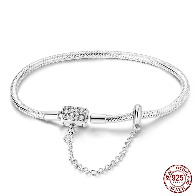 925 Sterling Silver Charm Bracelet – Star Moon Sun Four Leaf Clover Zircon | DIY Birthday Gift for Women (17-20cm)