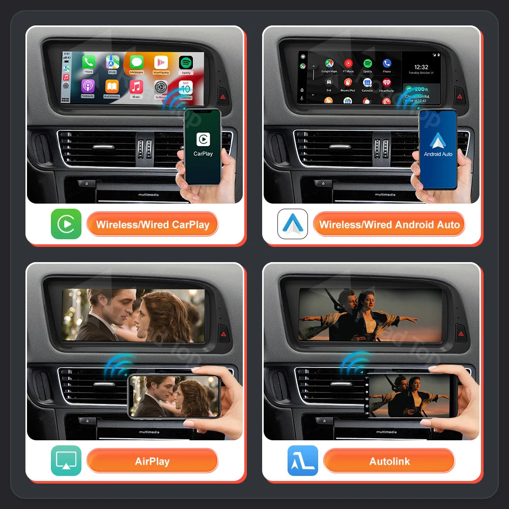 Wireless CarPlay & Android Auto Display Screen, Compatible with Audi Q5 (2009-2017)
