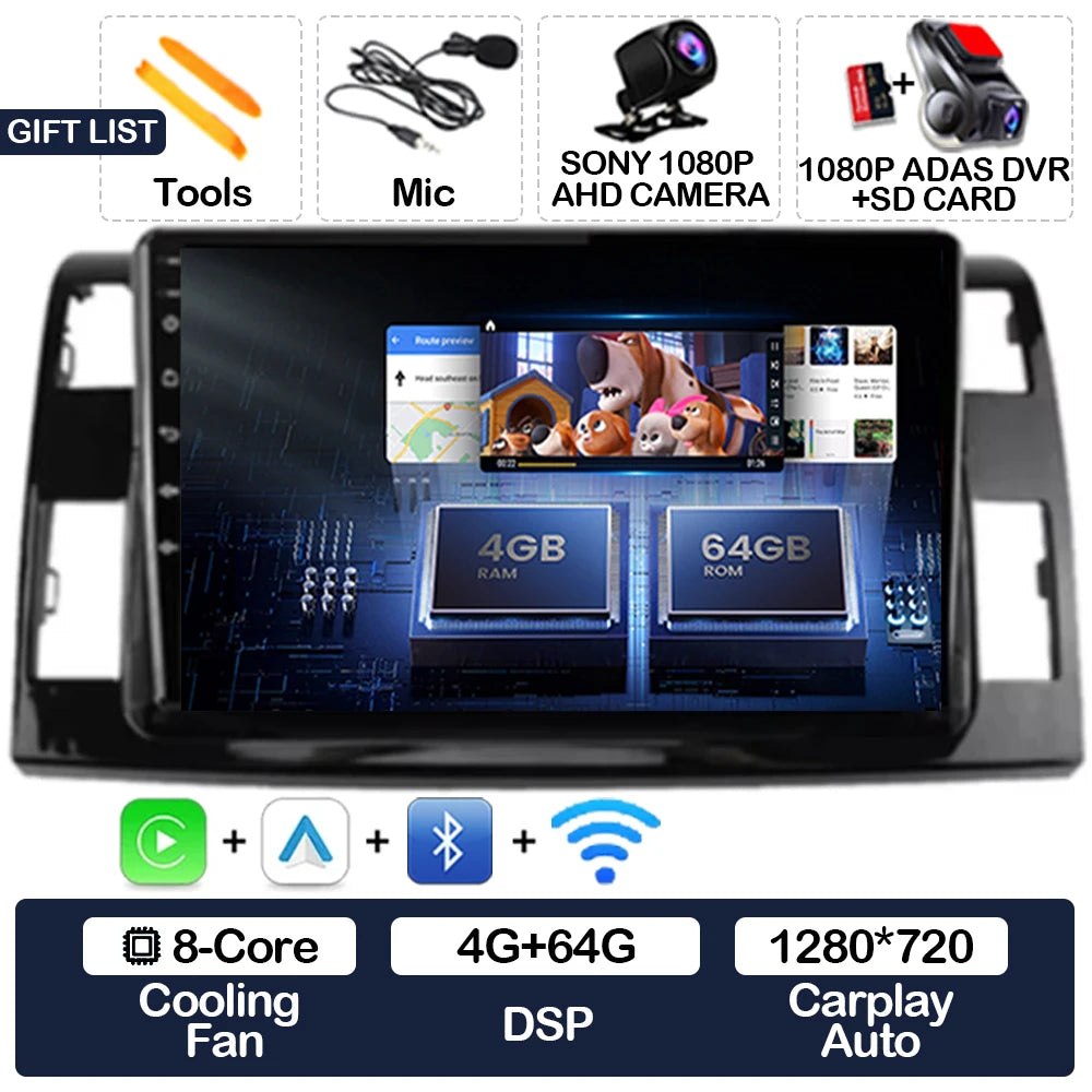 Wireless CarPlay & Android Auto Display Screen, Compatible with Toyota Previa XR50 III & Estima