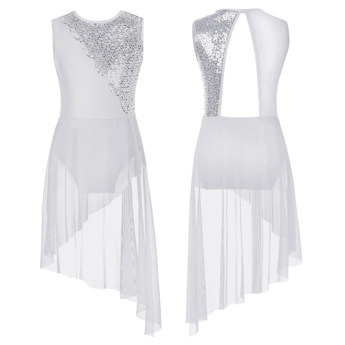 Girls sequin irregular-hem lyrical tutu dress
