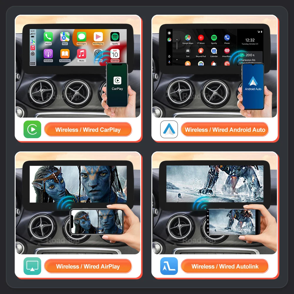RoadTop Wireless CarPlay Android Auto Car Multimedia Display For Mercedes-Benz CLA GLA A Class W176 2026-2026 NTG5.0 TouchScreen