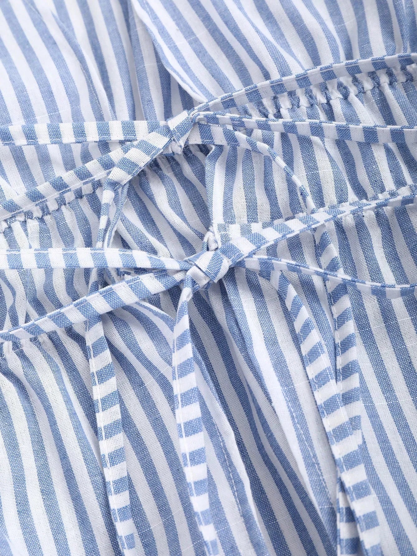 Striped Tie Bow Puff Sleeve Shirt