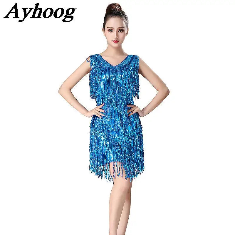 Women's sequin tassel Latin dance dress
