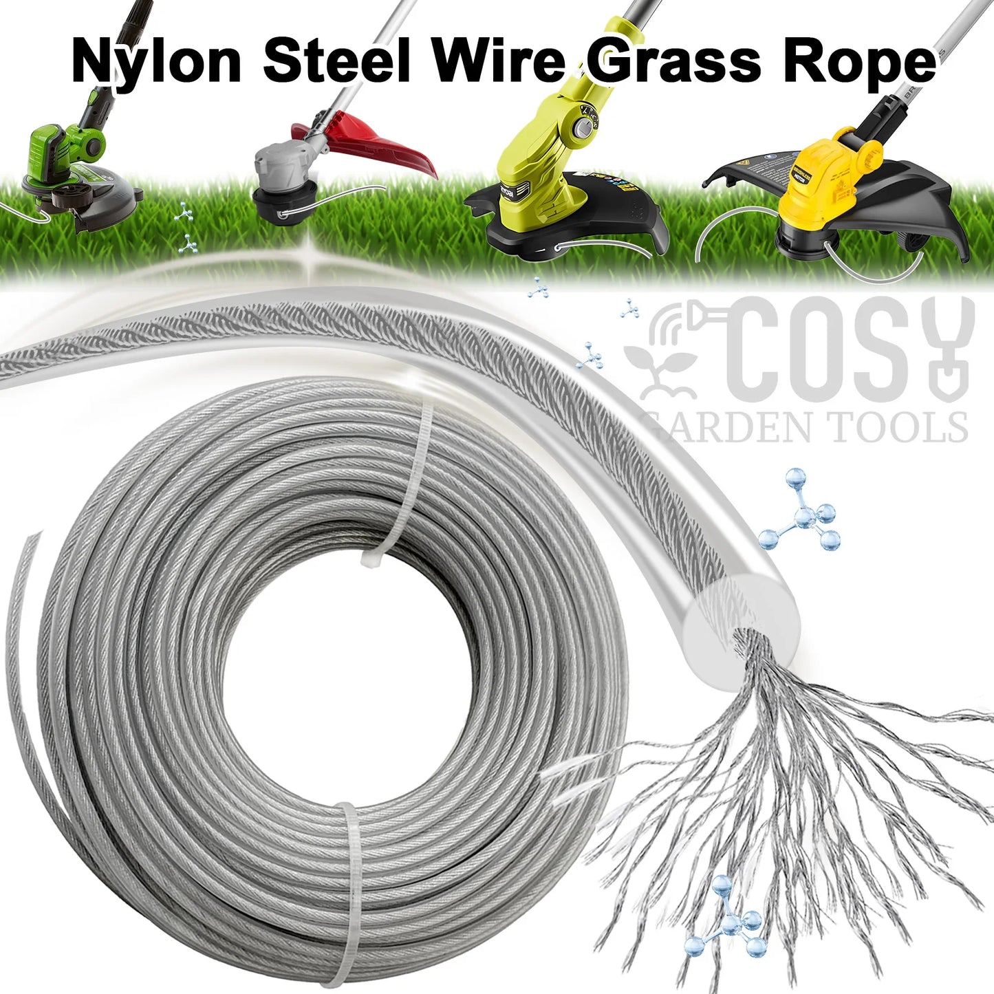 5/10/15M 2.0～4.0mm Steel Core Trimmer Line Grass Cutting Rope Heavy Duty Weed Wacker String with Wire Steel For Lawn Mowing