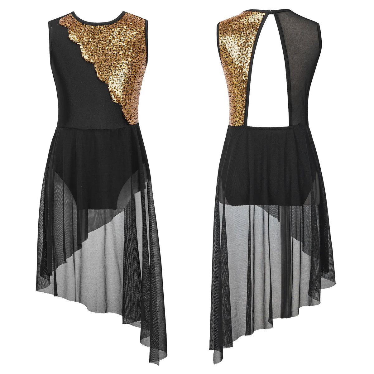 Girls sequin irregular-hem lyrical tutu dress