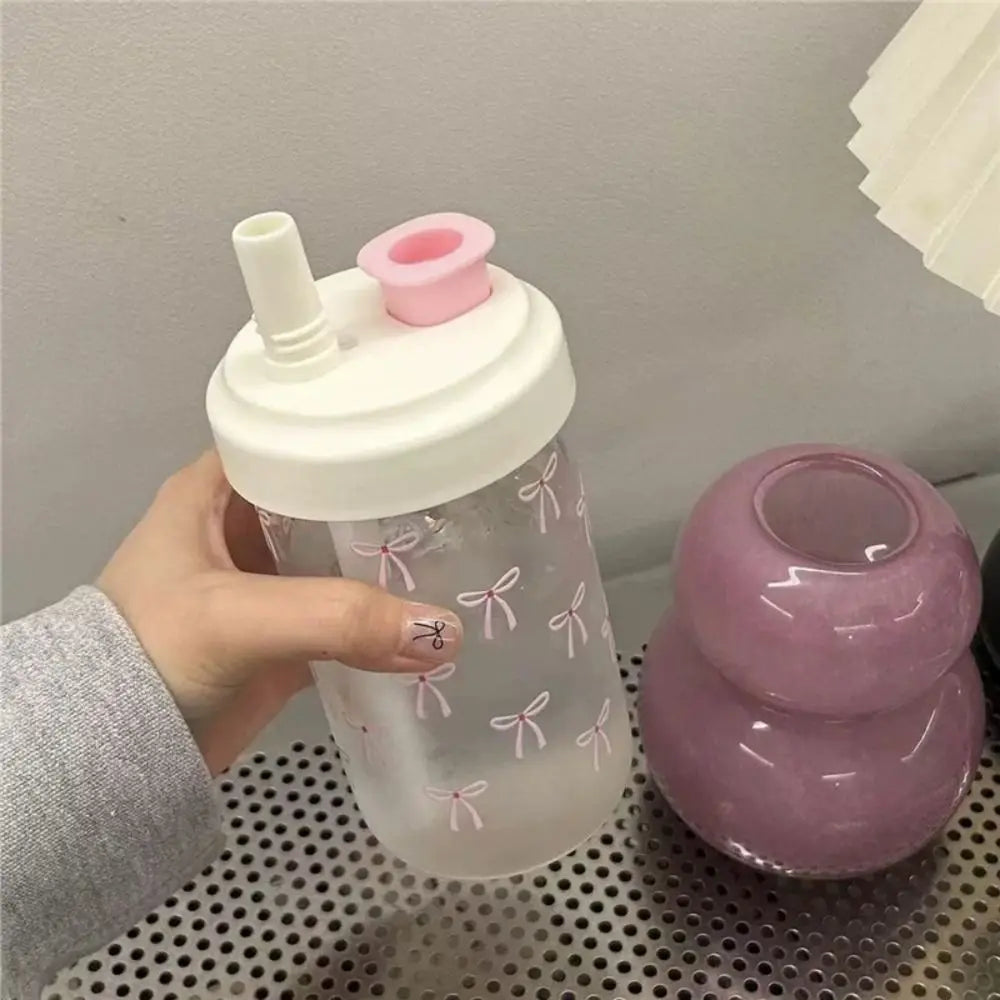 Cute Bowknot 500/700ml Water Bottles Juice Milk Plastic Cup with Lid Straw Bubble Tea Coffee Cups Large Capacity Drinkware