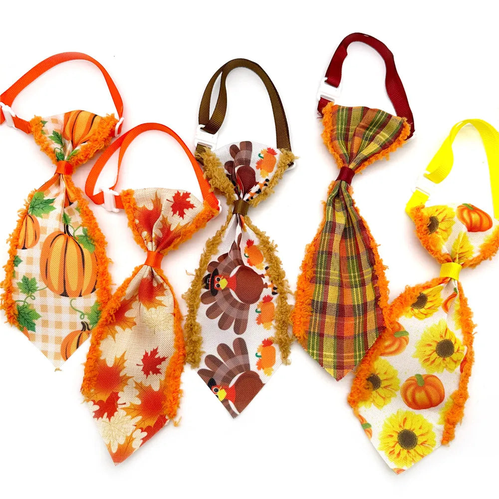 30/50pcs Fall Pet Product Dog Bowtie Necktie Fluffy Style Ties Thanksgiving Small Dog Bowtie Pet Dog Grooming Collar Accessoreis