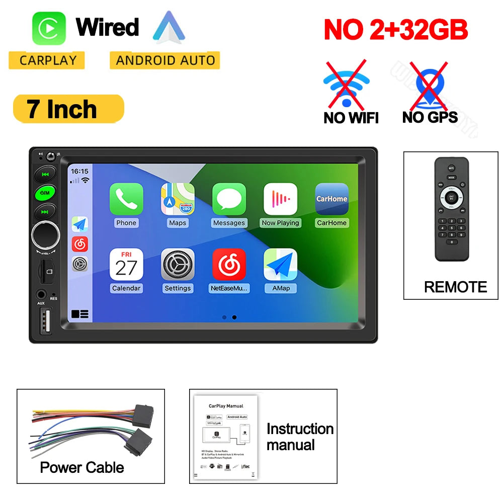 Universal 2-DIN Android 13 Car Stereo (7"/9"/10", 64GB) — CarPlay, GPS, Bluetooth, WiFi