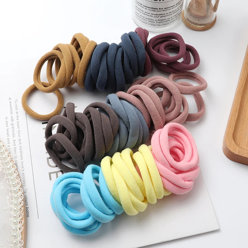 Everyday Gentle Hair Ties Set of 50, Breathable Fabric Hair Bands for Smooth Styling (Neutral Colors)