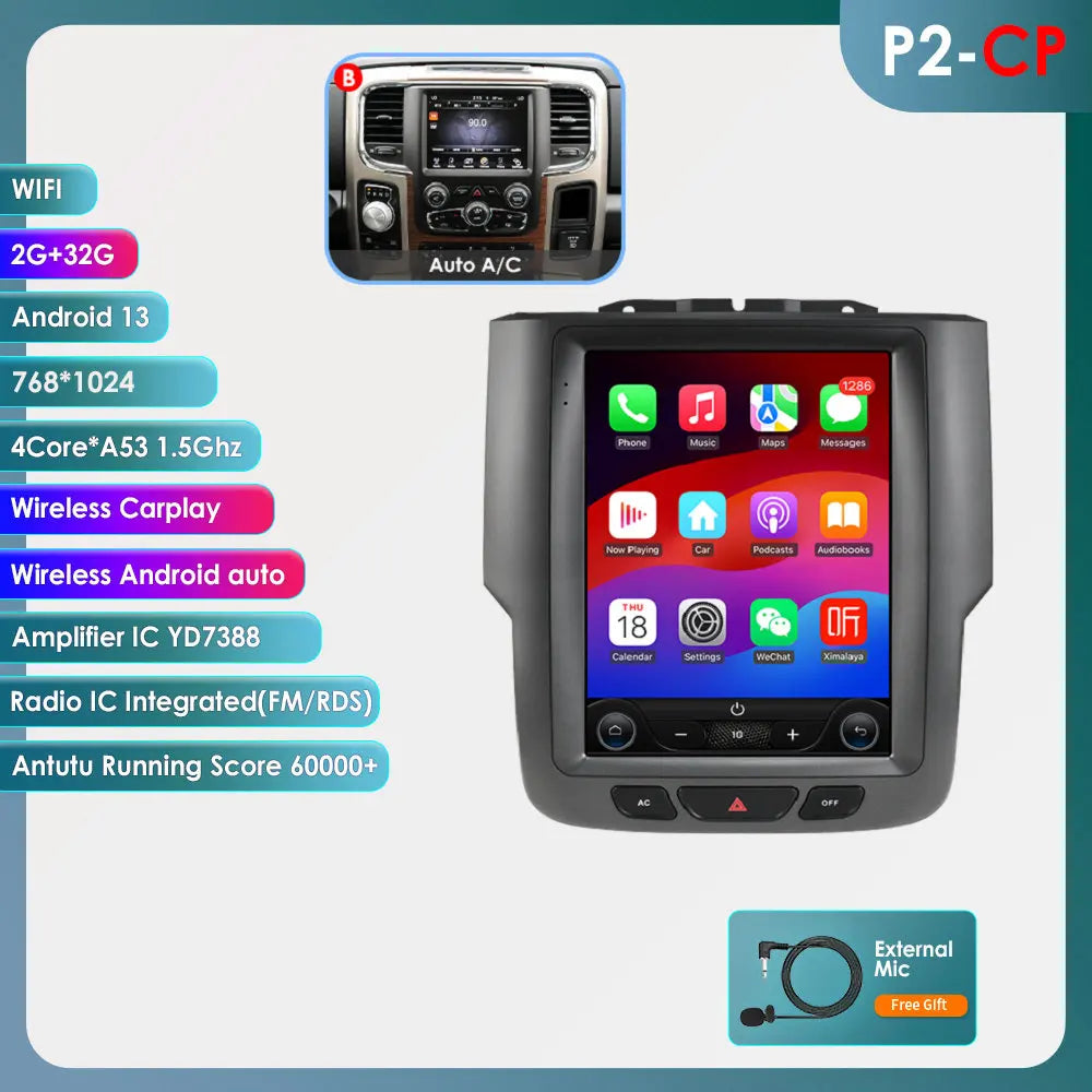 9.7" Tesla-Style Android Multimedia Screen — Dodge RAM 1500/2500/3500 (2013-2018)
