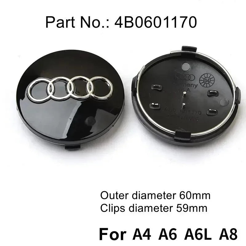 Audi 4pcs Wheel Center Caps - 60mm, 61mm, 68mm, 69mm