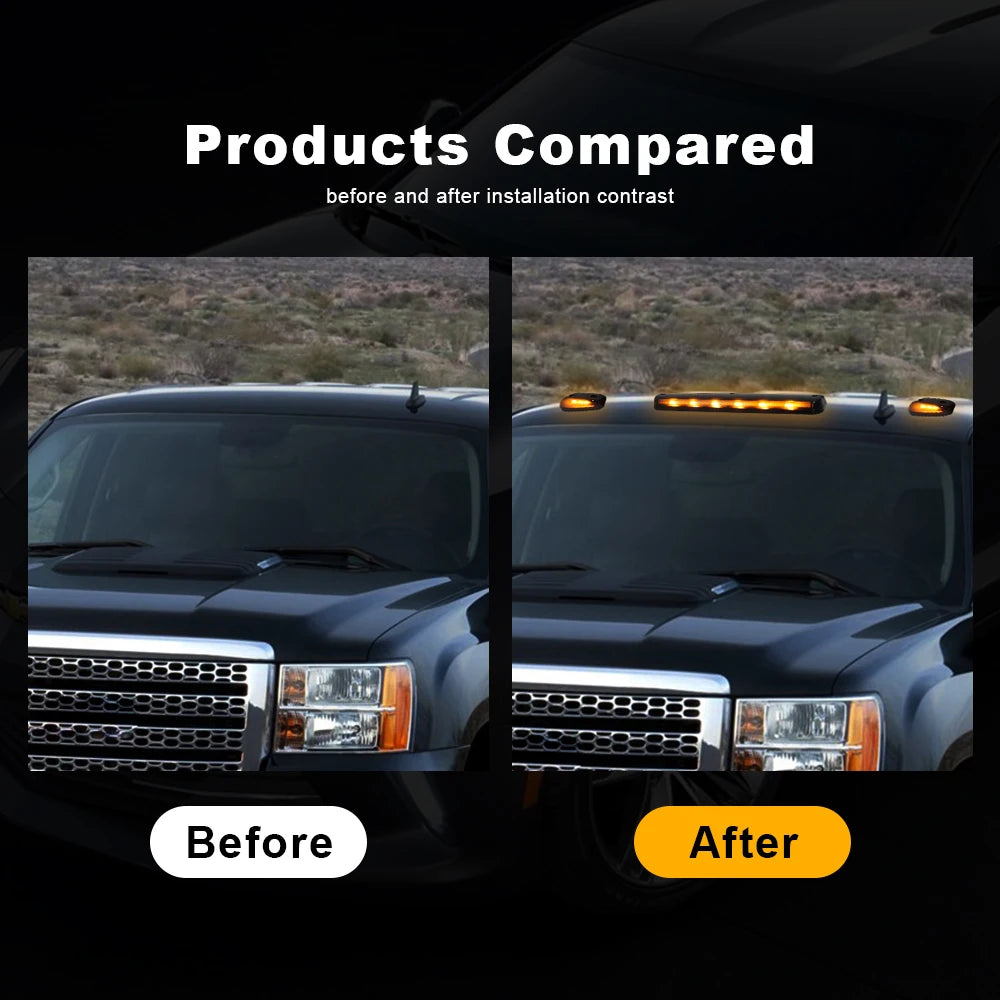 3PCS Smoke Cab Roof Running Amber Side Clearance Dome LED Lights For Chevy Silverado G/M C Sierra 07-13 Auto Warning Drving Lamp