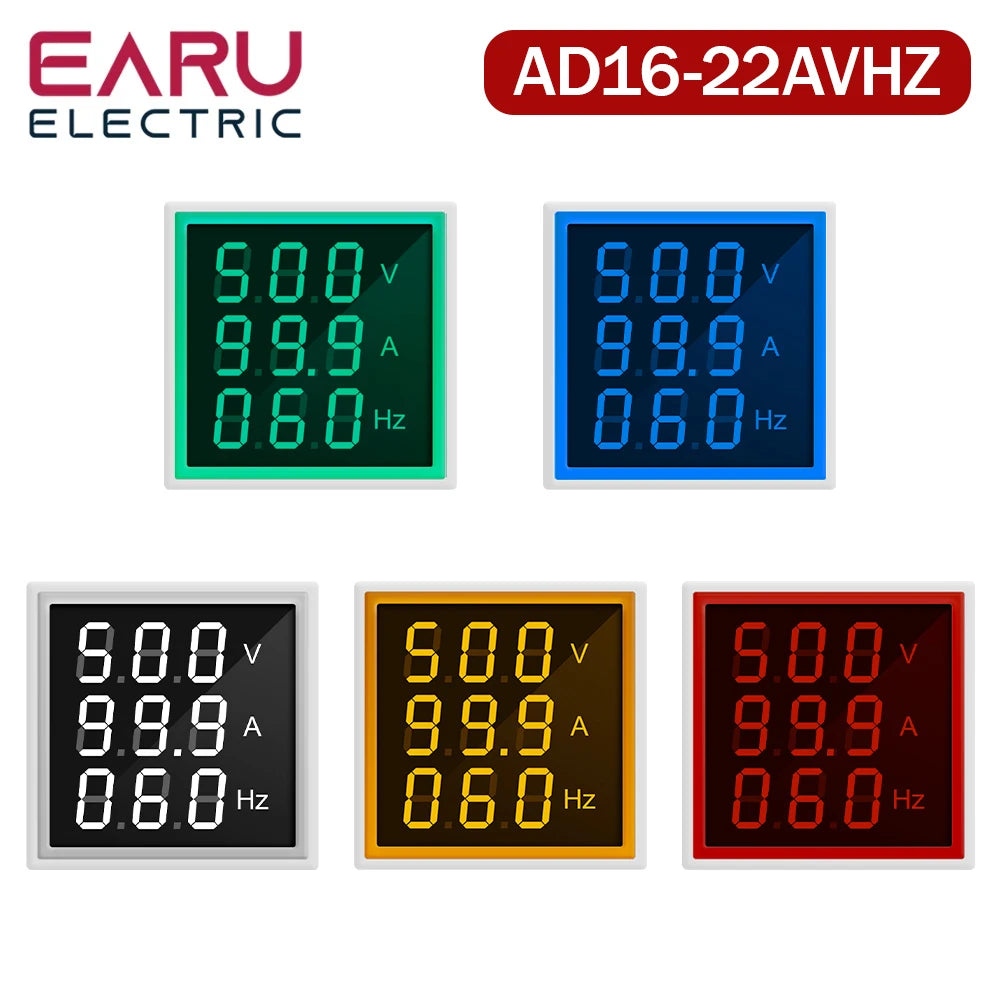 22MM AC 20-500V 0-100A Mini LED Digital Voltmeter Ammeter Hertz Meter Signal Lights 220V Voltage Current Meter Volt Amp Tester