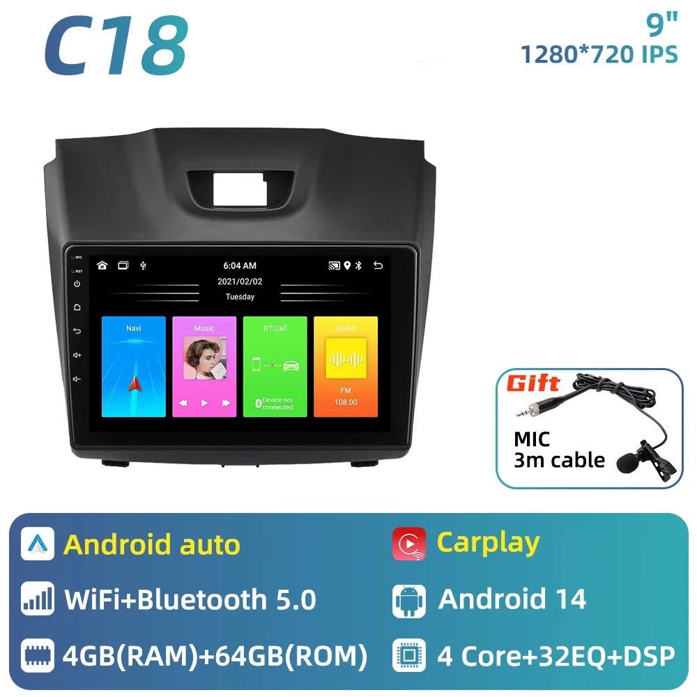 Car Multimedia For Chevrolet S10 Isuzu DMAX D-Max 2014 - 2018 Android Car Radio Player Carplay Auto GPS Navigation Stereo 2 Din