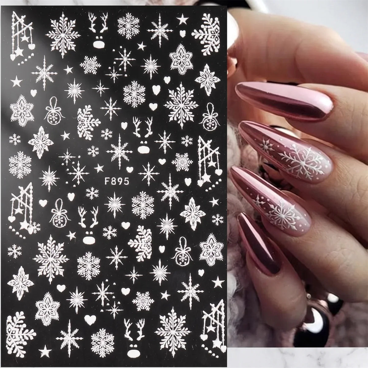 New Winter Snowflake Nail Stickers, White Snow Christmas New Year Self-Adhesive Nail Decals, DIY Nail Art Decor
