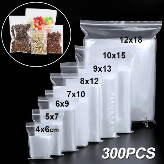 100/300PCS Transparent Zip Bags Food Jewelry Vacuum Storage Bag Plastic Thicken Reclosable Poly Bag Kitchen Organization Package