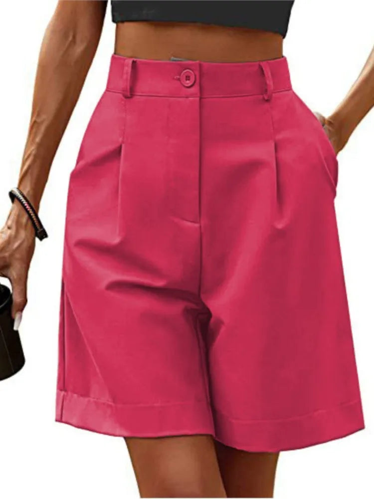 Women's High-Waist Wide-Leg Casual Shorts – Loose Slimming Straight Breathable Street Trend Five-Point Pants