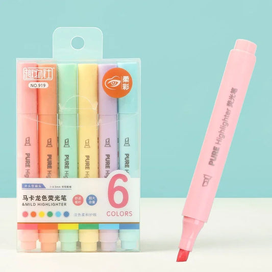 Pastel Macaron Highlighter Pens, Set of 6