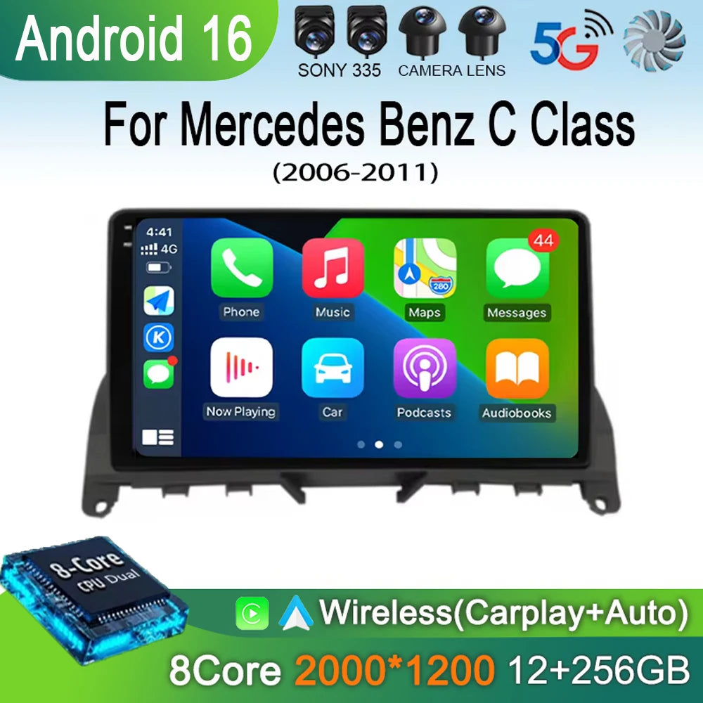 Car Stereo with Apple CarPlay & Android Auto, Compatible with Mercedes-Benz C-Class W204 S204 (C180 C220)