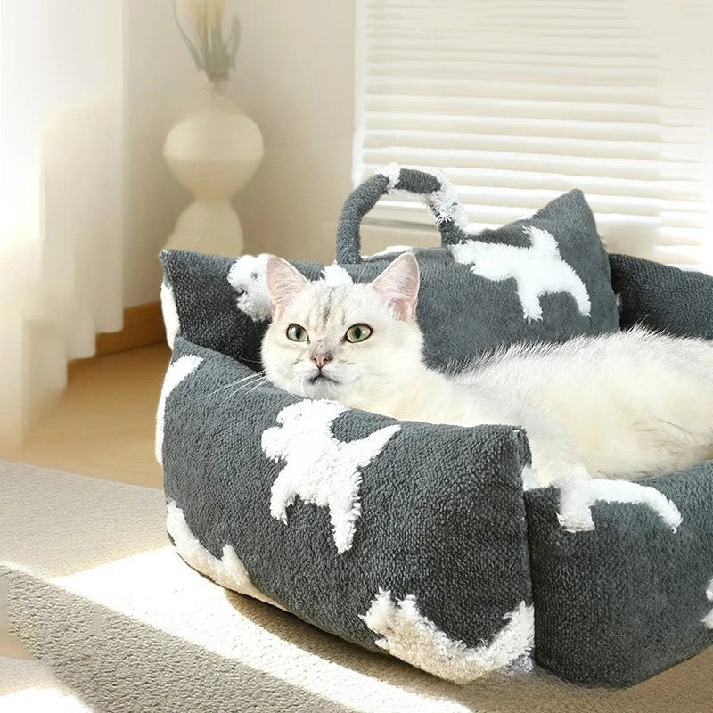 Dog Bed with Raised Edges Cat Mat Long Plush Deep Sleeping Warm Soft Small Dog Cushion Calm Beds for Small Dogs Cats for Warmth