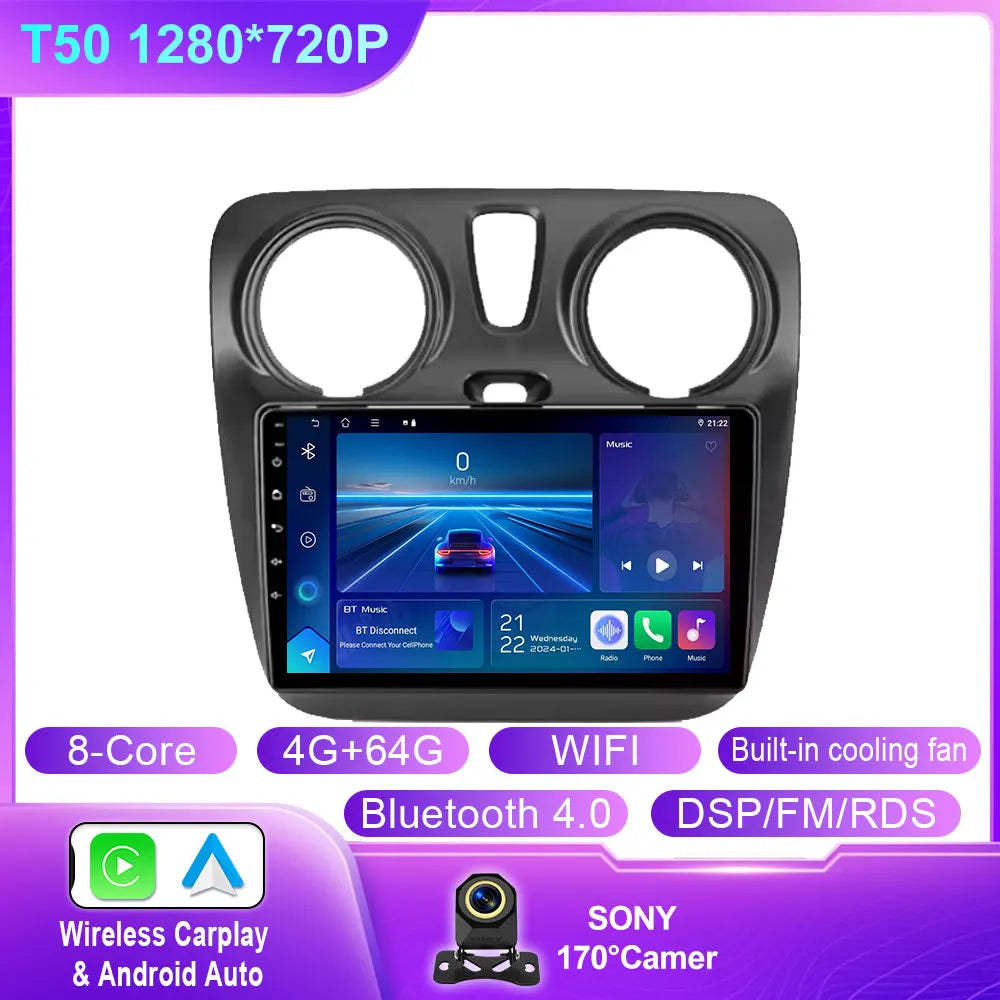 Car Stereo with Apple CarPlay & Android Auto, Compatible with Renault Dokker, Lodgy & Dacia