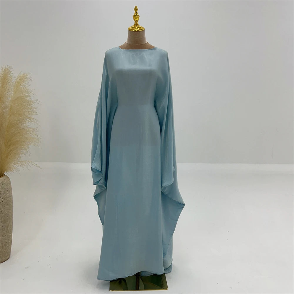 Shimmer Batwing Satin Abaya – Luxury Muslim Kaftan Dress for Eid & Ramadan