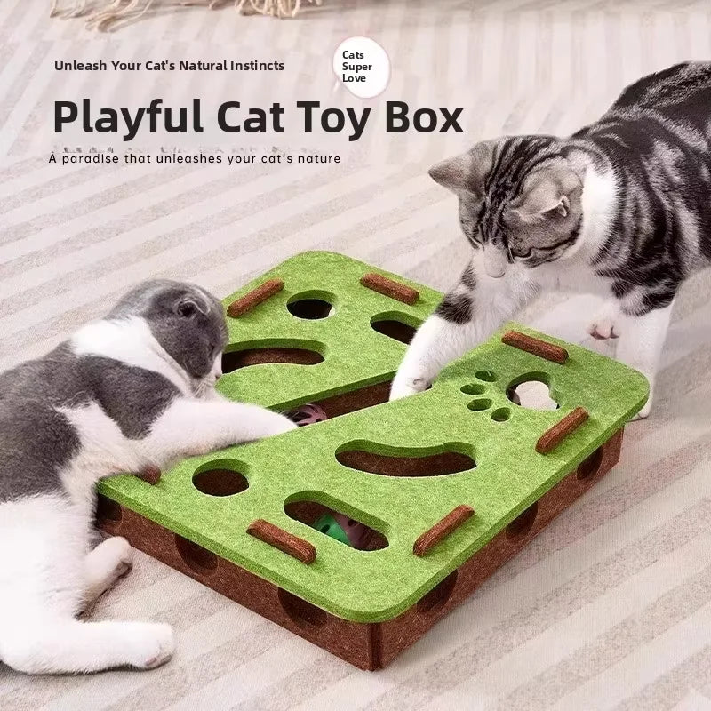Pet cat entertainment maze ball-digging toy, self-entertainment artifact, claw-sharpening toy, felt cat teaser box, bell ball