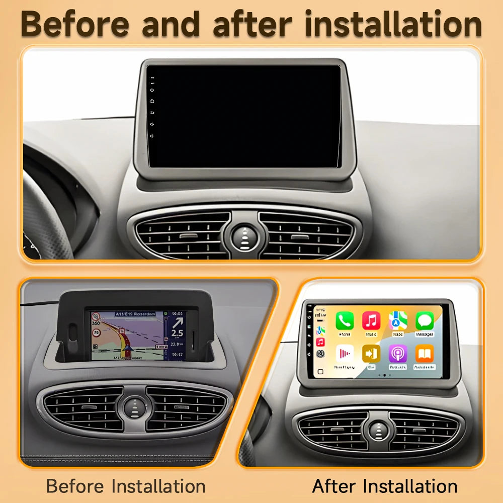 Android 16 Auto Car Radio For Renault Clio 3 2005-2014 Wireless CarPlay 4G Multimedia Player Navigation GPS Autoradio BT No 2din