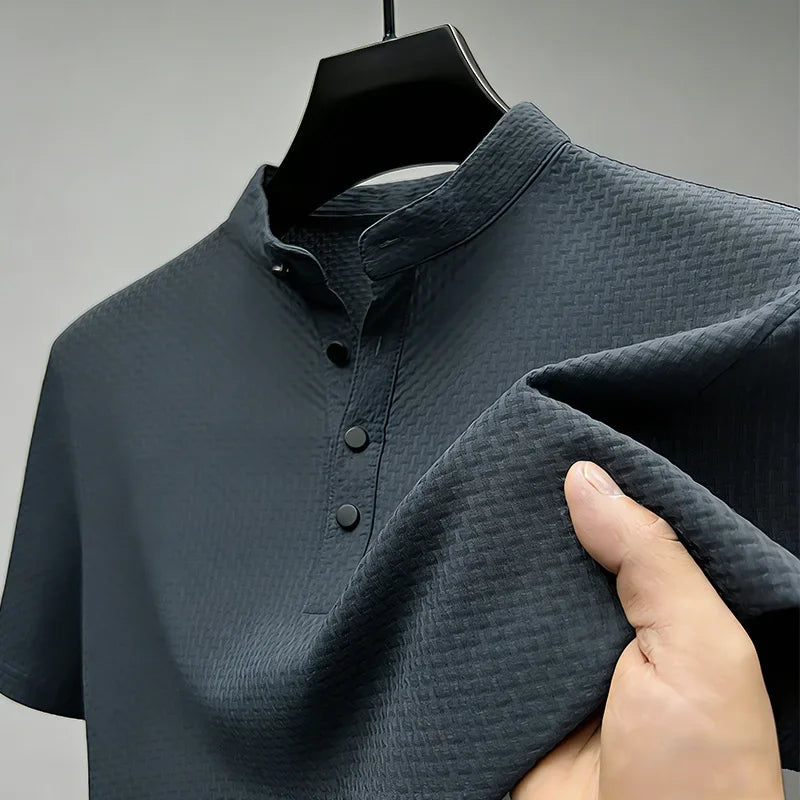 Men's Waffle-Knit Stand Collar Polo - Slim Fit, Office Ready