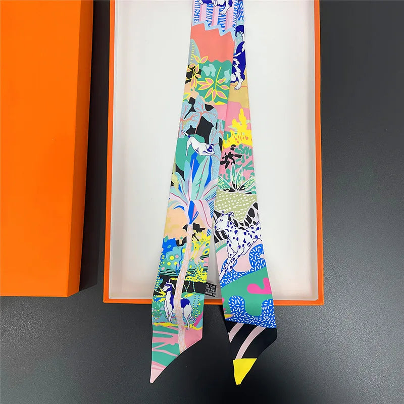Women's Long Skinny Ribbon Scarf - Printed Hair Tie & Bag Band - photo 22