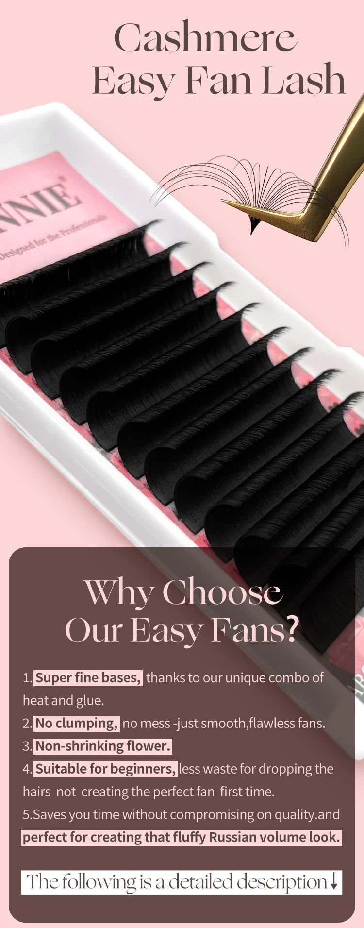 Abonnie Cashmere Easy Fan Lashes Eyelash Extensions Mega Volume Fans All Size Eyelashes Supplies for Eye Beauty