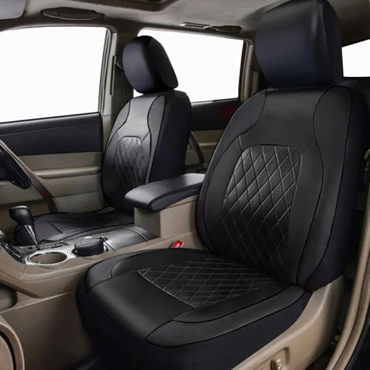 All-Season Quilted PU Leather Car Seat Cover, Waterproof Set