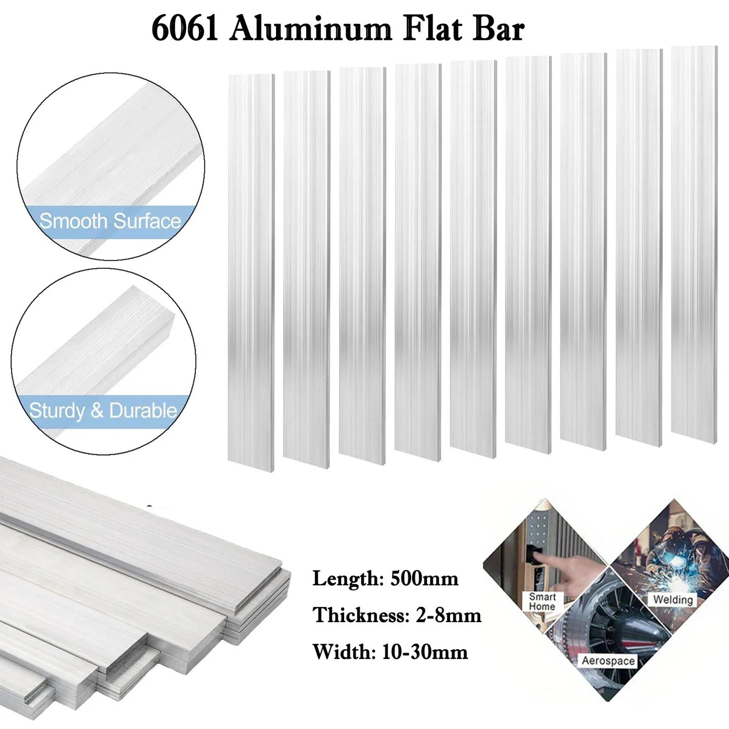 1-5pcs 6061 Aluminum Flat Bar Stock 500mm, High Strength Rectangular Bar for Metalworking, Industrial & Craft Use