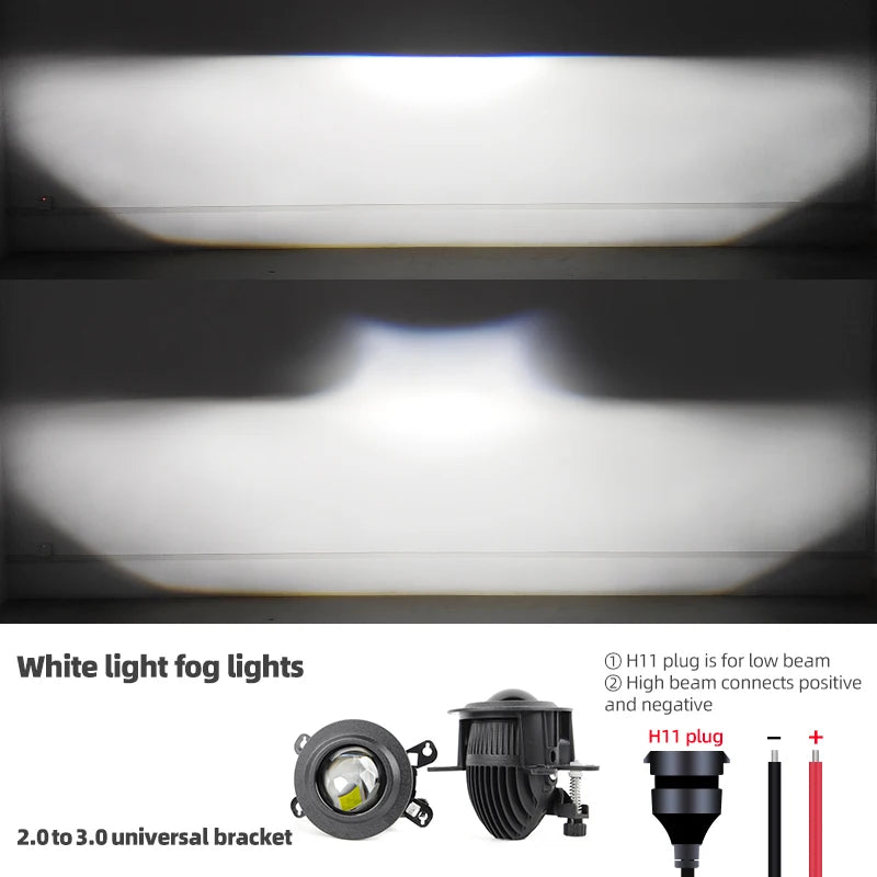 2.0 Bi Led Projector Lens Auto LED Fog Lights 3000K 4300K 6000K High and Low Beam for Toyota Nissan Tricolor Lens Fog Lamp
