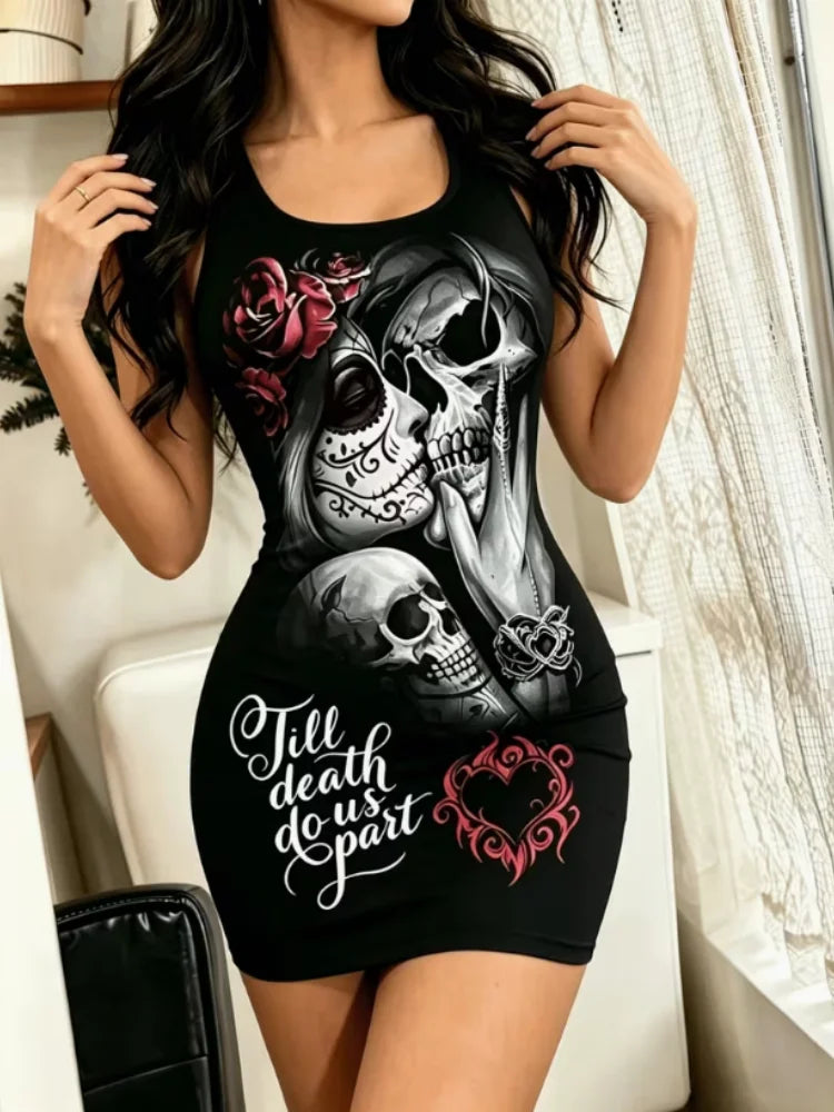 Women’s Casual Skeleton Printed Summer Cooling Shoulder Straps with Sleeves Off Shoulder Bodysuit/Pajamas/Home Wear.