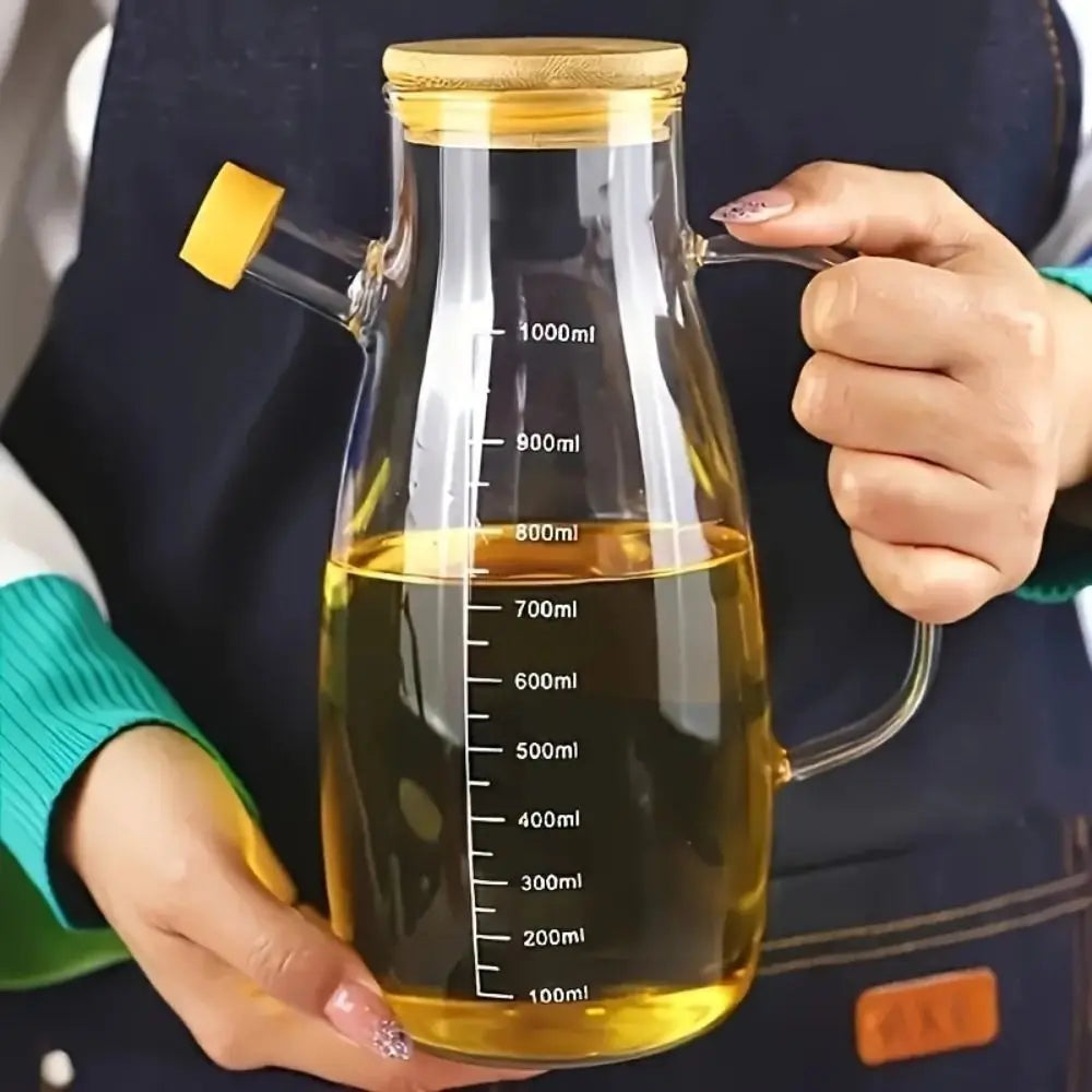 Large Glass Oil Pot with Lid - 900ml or 1000ml Oil Dispenser
