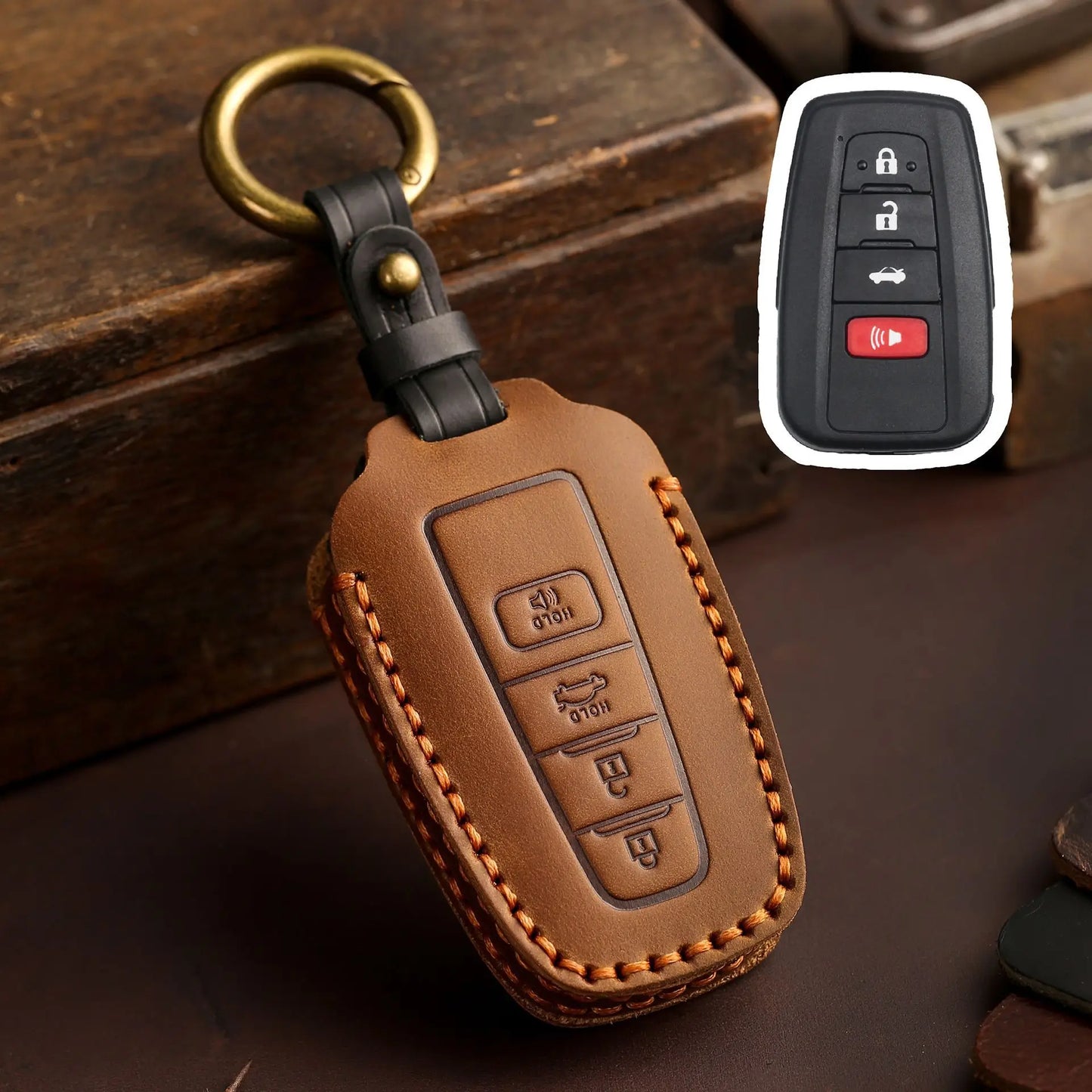 Leather Car Key Fob Case Cover for Toyota CHR Camry Prius Land Cruiser Prado Furniture Corolla Yaris RAV4 Highlander Accessories