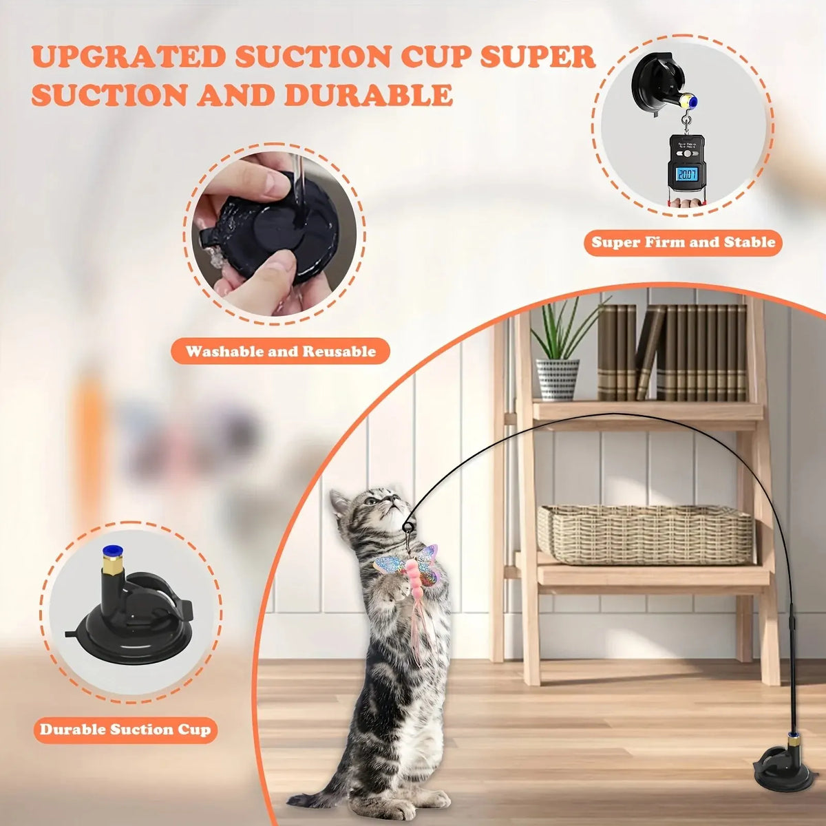 Cat Teaser Wand with Bell & Feather - Suction Cup Play Pole – photo 4