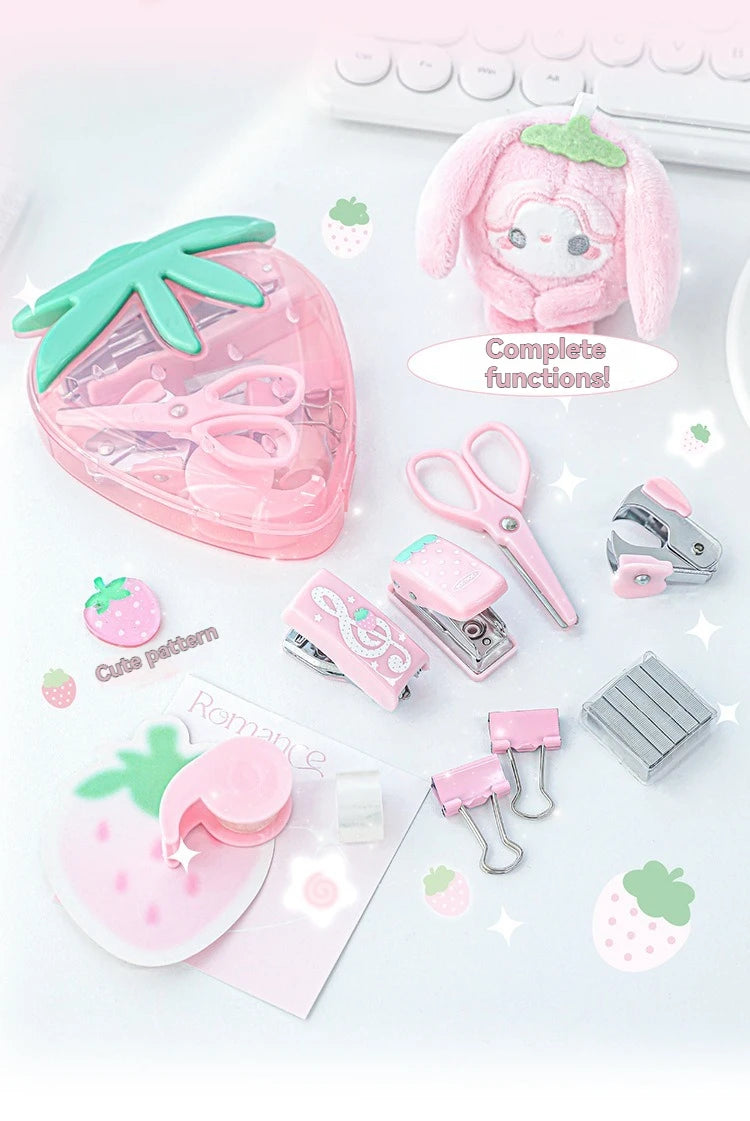 1PC Tool Set High Beauty Strawberry Efficiency Set Stapler Storage Stationery Student Specific Tool Set