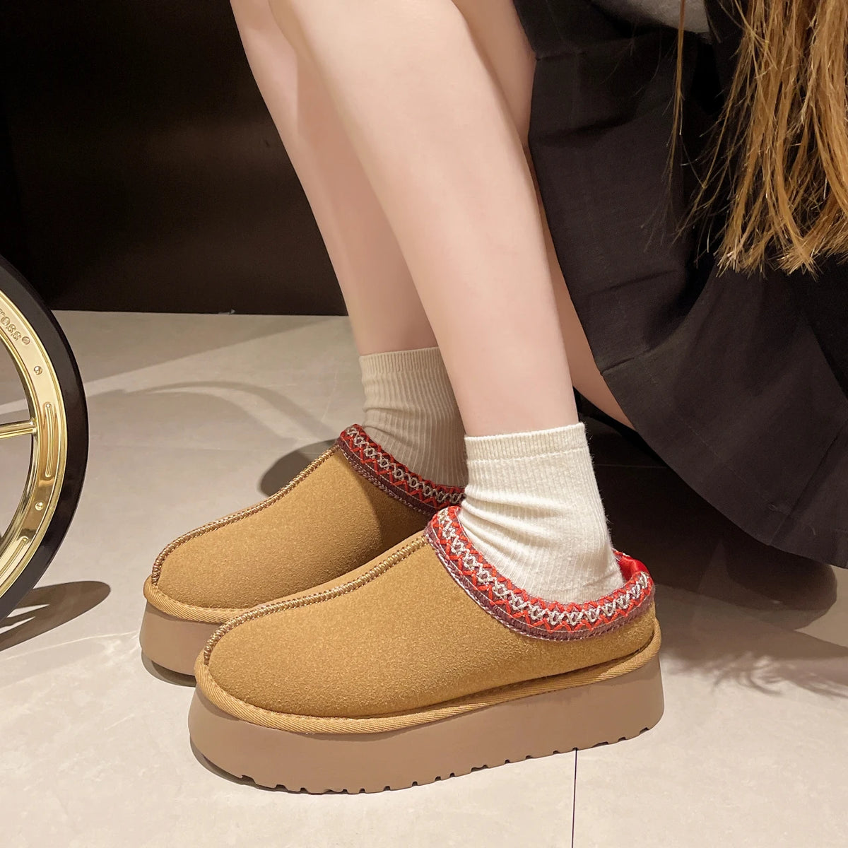 Women's Short Plush Snow Boots, Slip-On