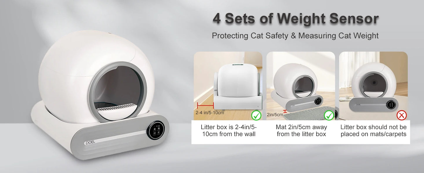DOEL 65L Self-Cleaning Automatic Cat Litter Box – Smart App Control, WiFi, Trash Bag & Litter Mat Included | White