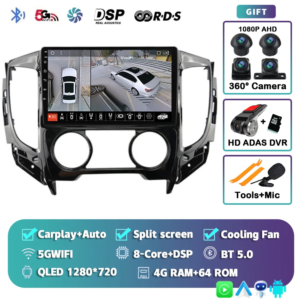 9" Android Car Stereo for Mitsubishi Pajero Sport 3 & L200 (2015–2019) — CarPlay, Android Auto, DSP, WiFi+4G
