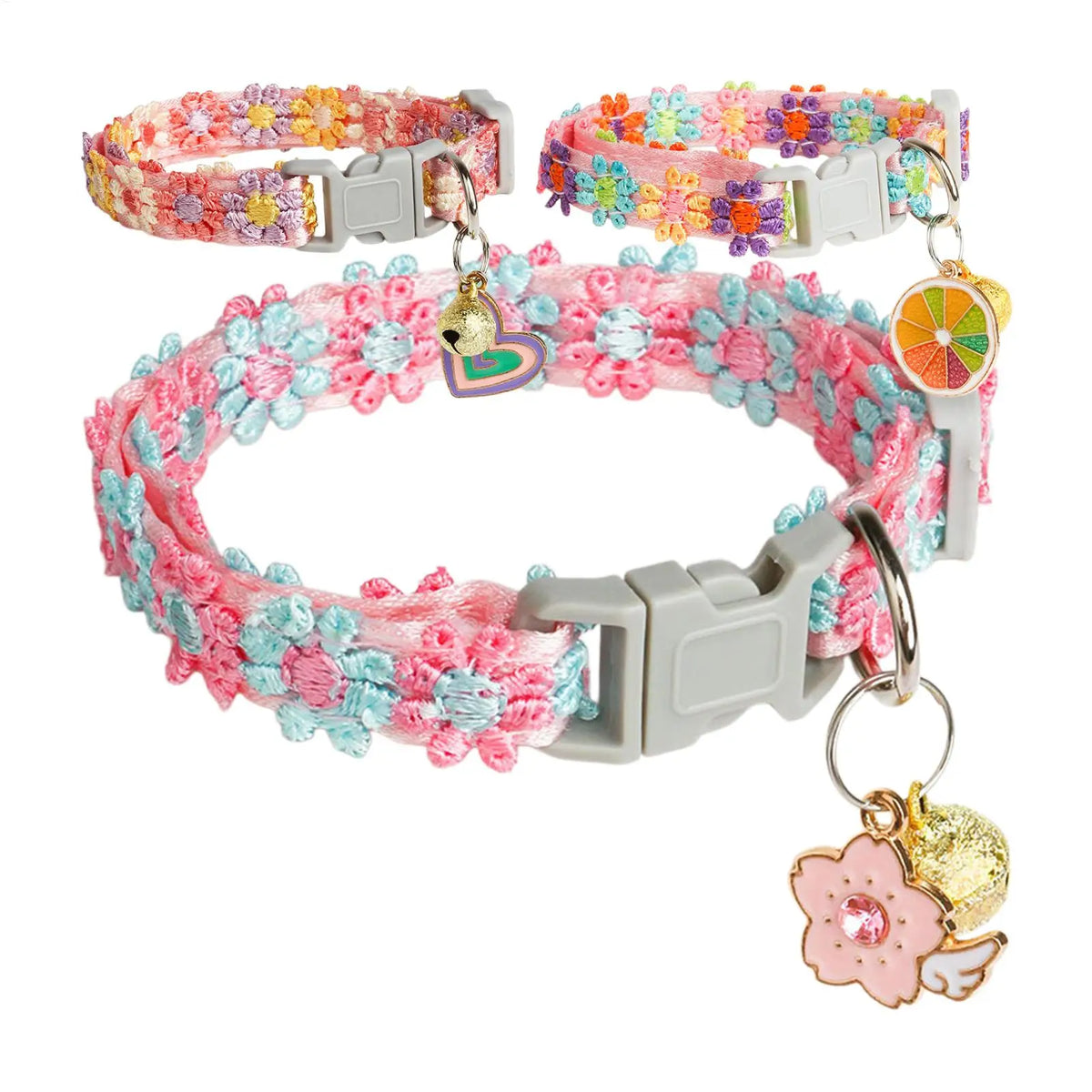 Cute Cat Collar Soft Cute Lace Embroidery Adjustable Lead with Bell Summer Cat Collar for Daily Home Yard Camping Indoor Spring