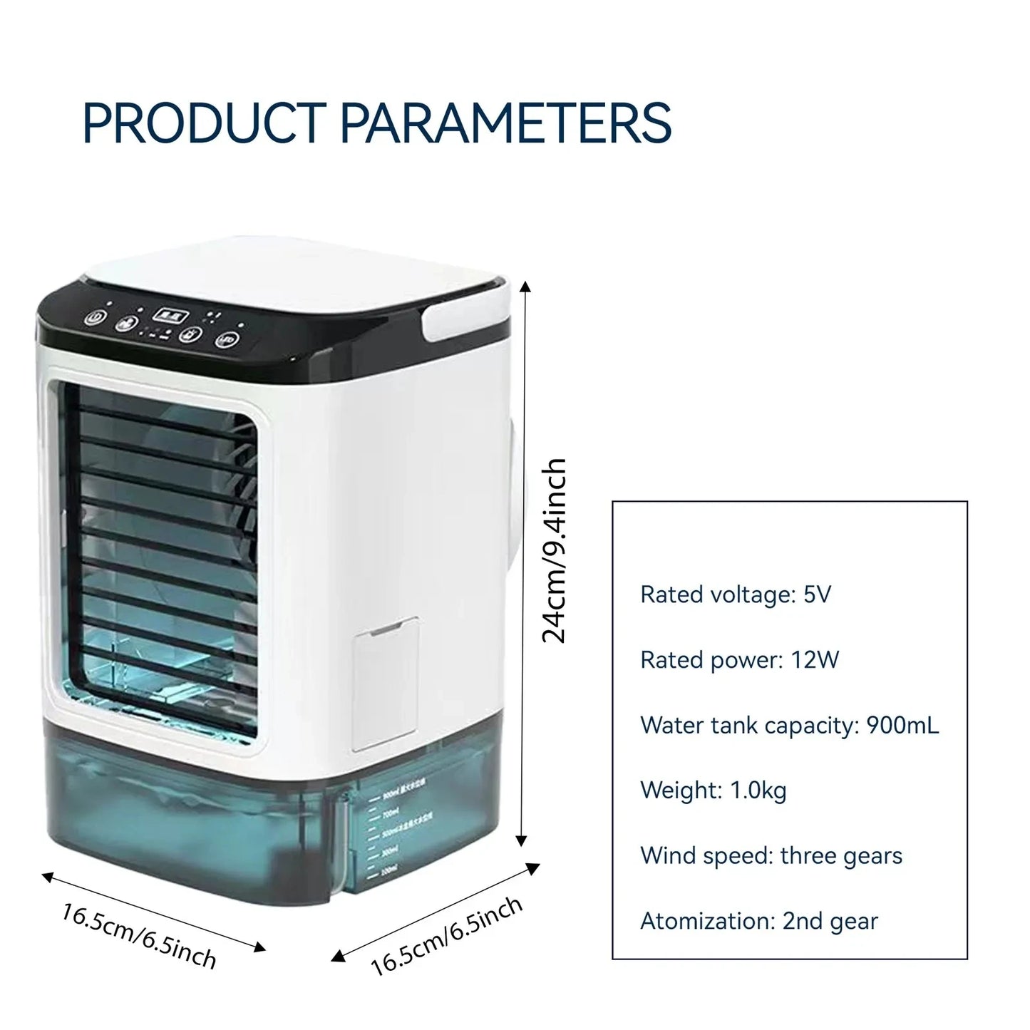Portable Evaporative Air Cooler – 3-Speed Mini Cooling Fan with 900ml Humidifier Tank