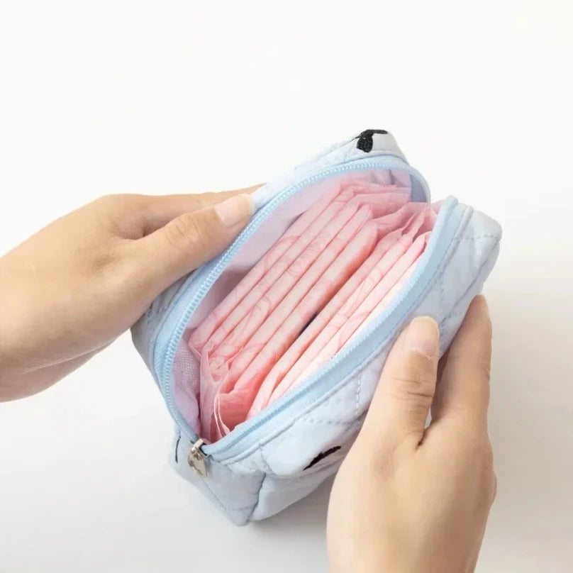 Cute Large Capacity Sanitary Napkin Storage Bags Cartoon Bow Portable Girls Physiological Period Tampon Organiser Bag Pouch