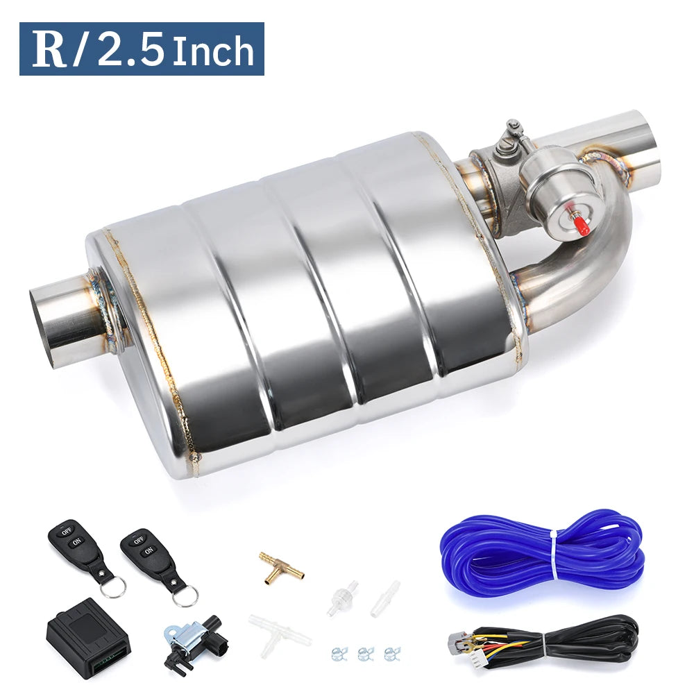 Stainless Steel 2.5" 3" 3.5" IN/OUT Tip On Single Exhaust Muffler Dump Valve Exhaust Cutout with Wireless Remote Controller Set